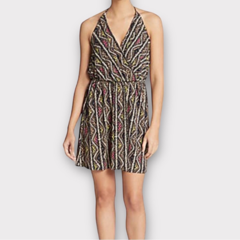 BCBGeneration Women’s Dress XS Geometric Tribal Aztec Print Halter Mini Slinky